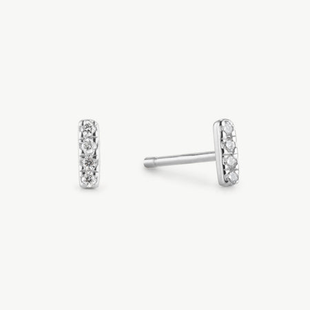 Dainty diamond bar studs in sterling silver