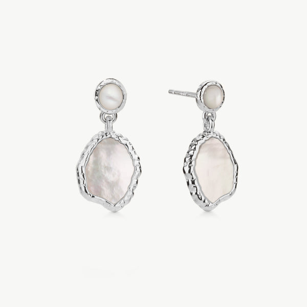 mother of pearl drop earrings in silver