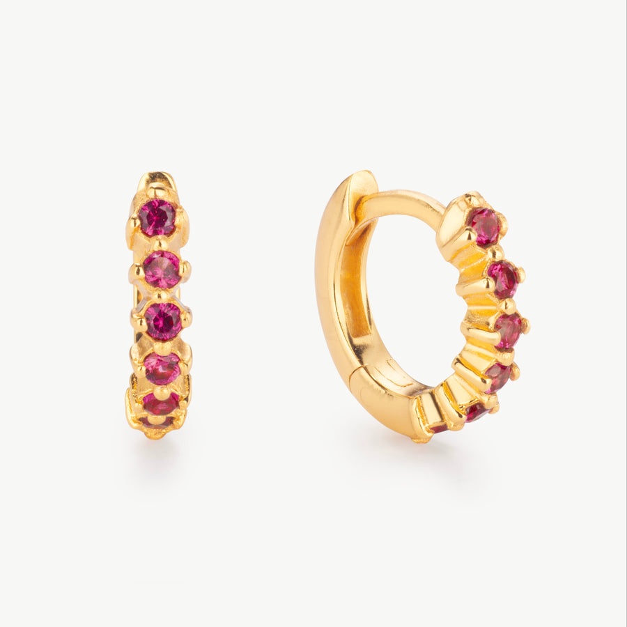 Ruby Huggie Hoops in Gold Vermeil