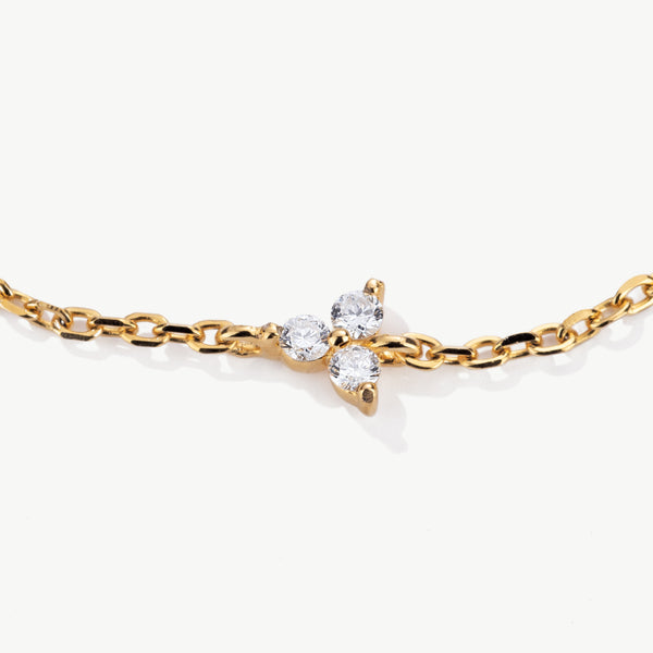 Close up of Trinity Bracelet in 18ct gold vermeil