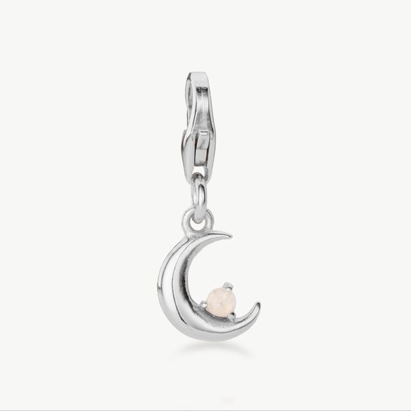 moon charm in silver with moonstone 