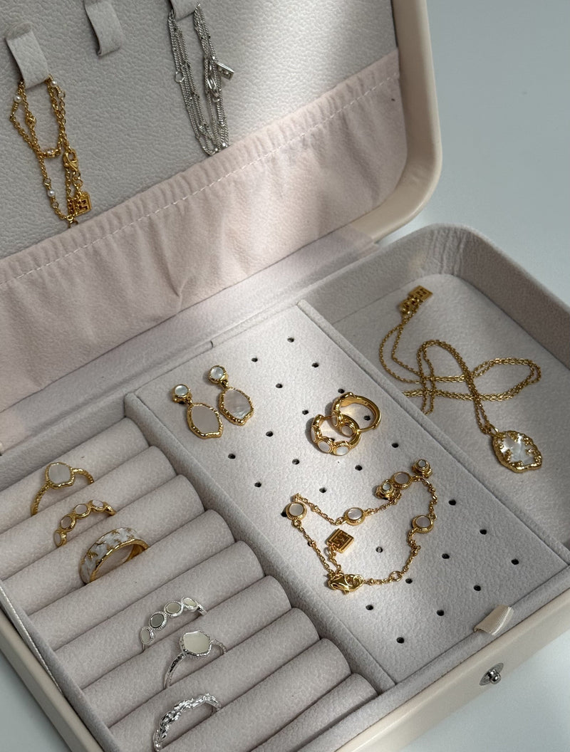Jewellery box with gold vermeil and sterling silver jewellery display from L'ERA jewellery