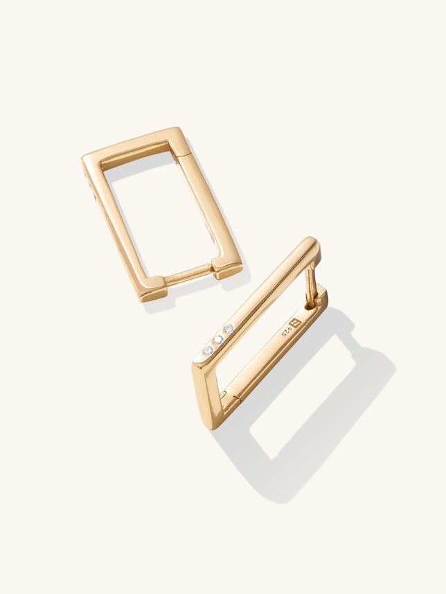 Rectangle lab grown diamond hoops in gold vermeil. 