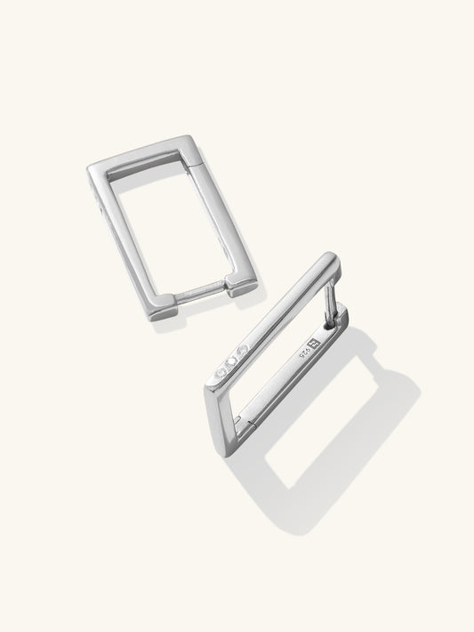Rectangle lab grown diamond hoops in sterling silver.