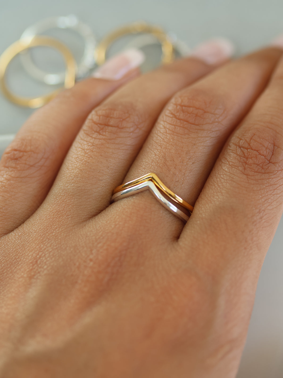 Wishbone stacking ring in gold vermeil and sterling silver