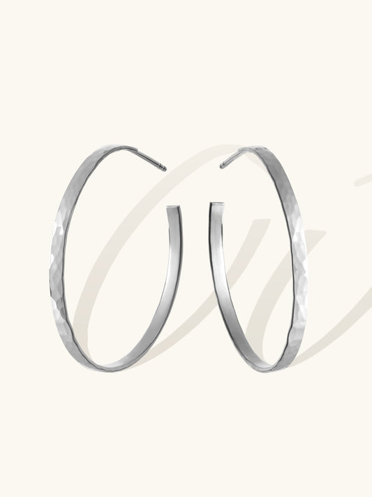 Sterling Silver large earring hoops with a hammered finish. L'ERA Jewellery