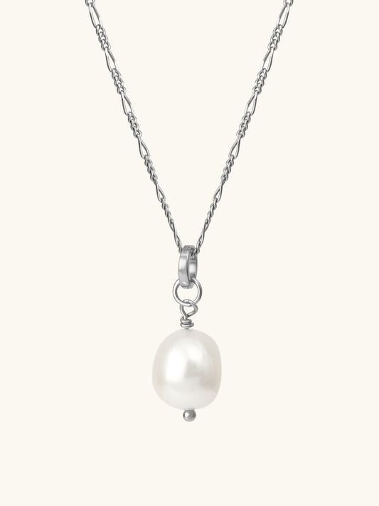 Single Freshwater Cultured pearl drop add-on charm, suspended from a figaro chain using L'ERA converter ring. Sterling Silver. L'ERA Jewellery