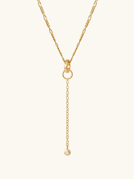 Single lab grown diamond drop add-on charm suspended from figaro chain with connector ring in gold vermeil. L'ERA Jewellery