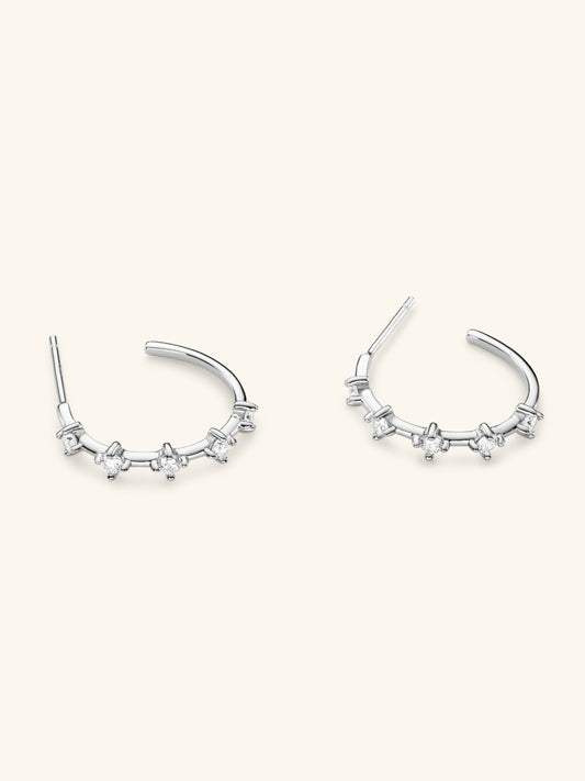 Diamond Hoop  Earrings Sterling Silver