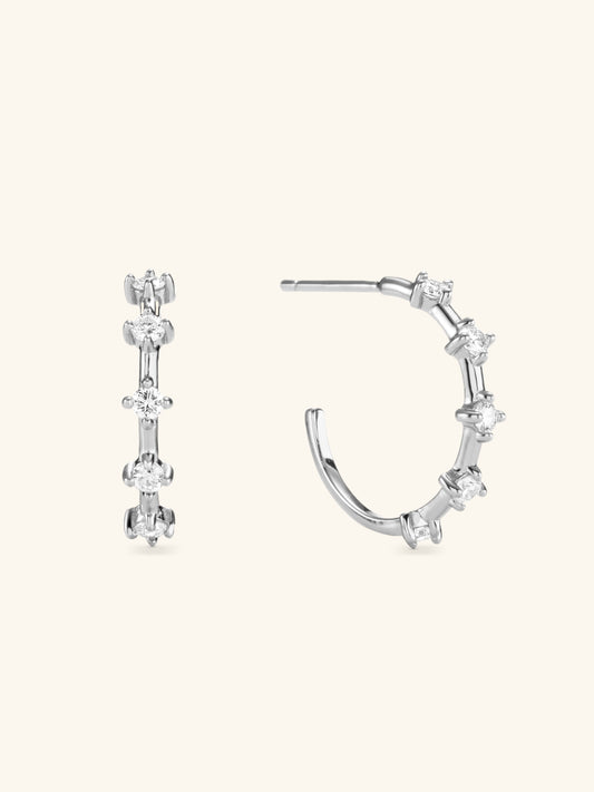 Diamond Hoop  Earrings Sterling Silver