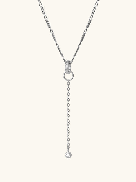 Single lab grown diamond drop add-on charm suspended from figaro chain with connector ring in sterling silver. L'ERA Jewellery