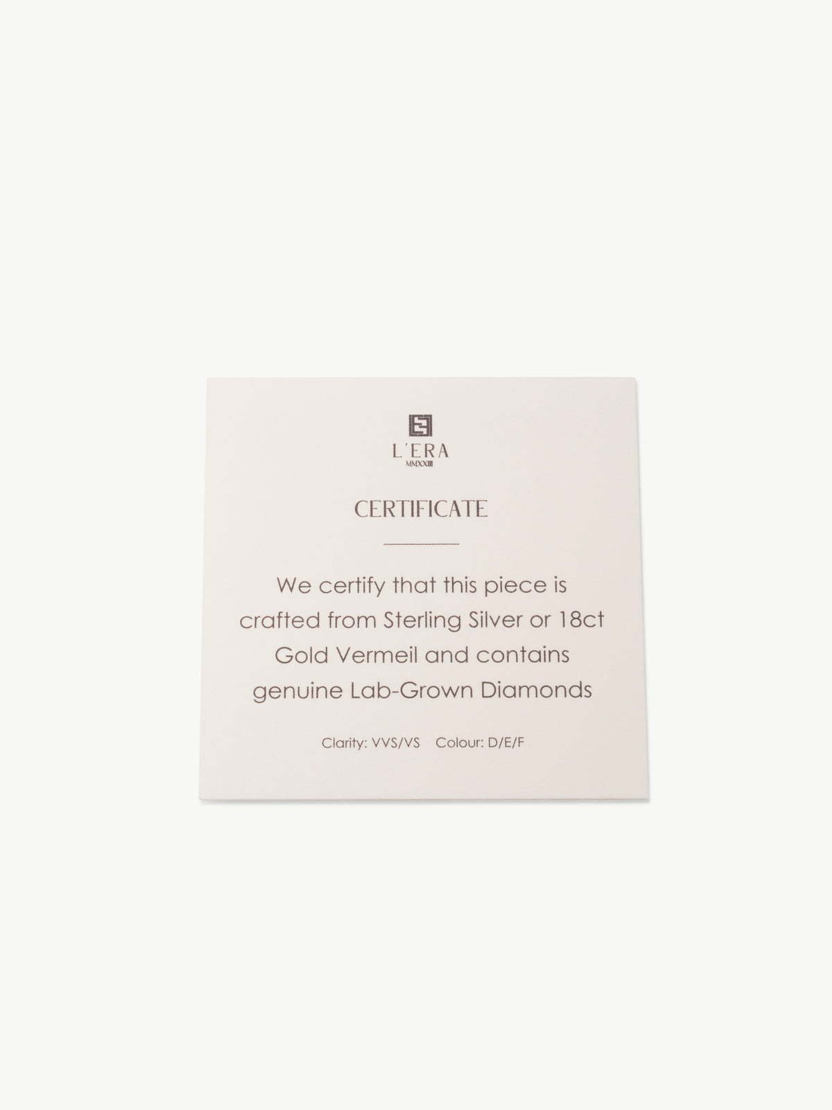 Certificate stating genuine lab grown diamonds