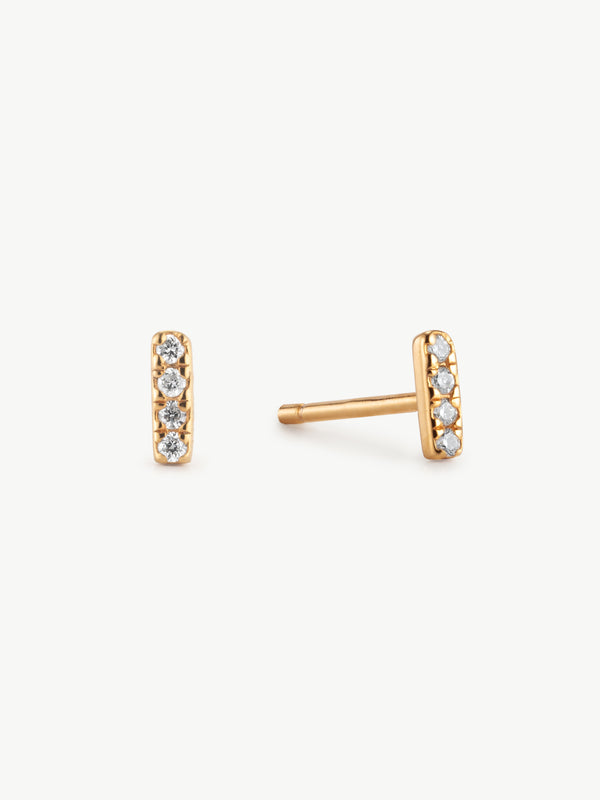 Dainty diamond bar studs in gold vermeil