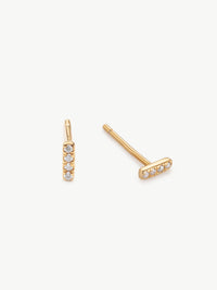 Dainty diamond bar studs in gold vermeil