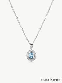 Daphne Aquamarine regency style pendant on chain in sterling silver
