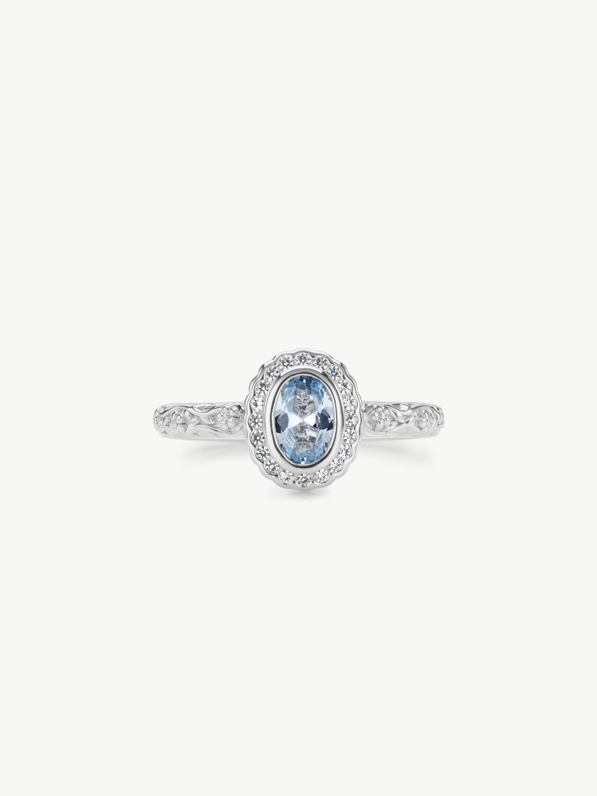 Daphne Aquamarine regency style ring sterling silver front