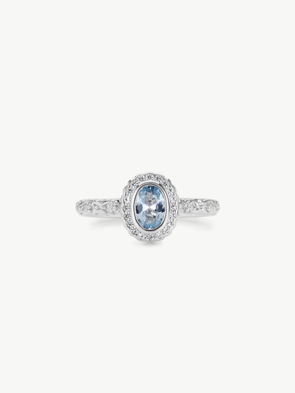 Daphne Aquamarine regency style ring sterling silver front