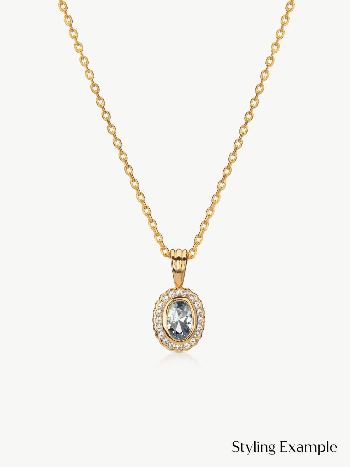 Daphne Aquamarine regency style pendant on chain in gold vermeil