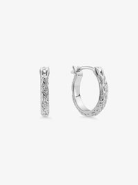 Pair of sterling silver Delphine nature detail hoop earrings