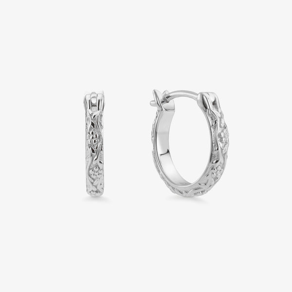 Pair of sterling silver Delphine nature detail hoop earrings