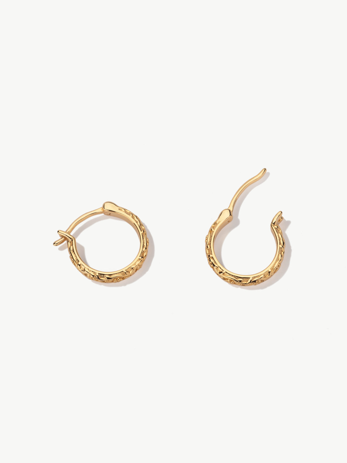 Pair of Delphine gold vermeil nature detail hoops side shot