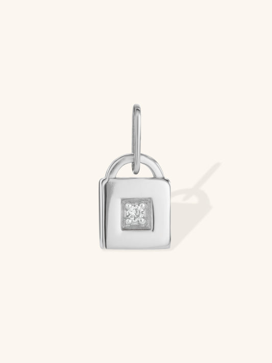 Mini padlock diamond pendant in sterling silver