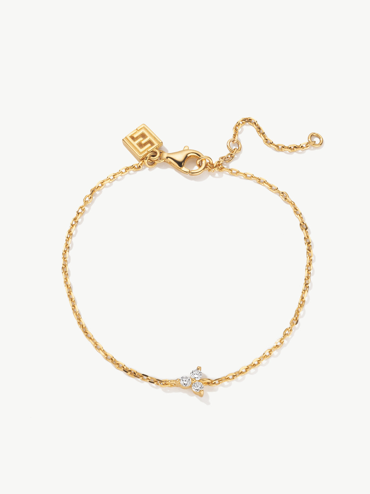 Three diamond bracelet on 18ct gold vermeil cable chain from L'ERA jewellery