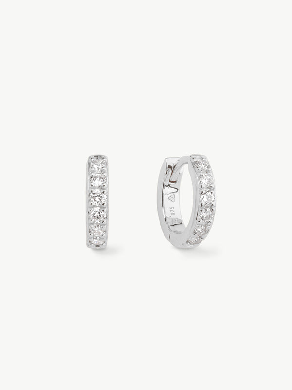 lab diamond huggie hoops in sterling silver