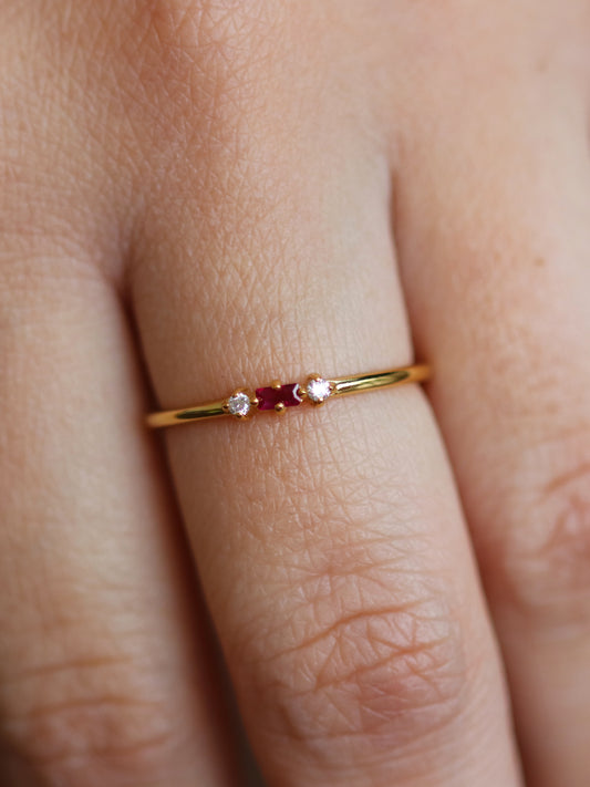 Ruby and diamond ring in gold vermeil