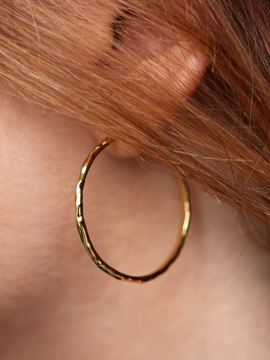 Gold Vermeil Hoops in ear.