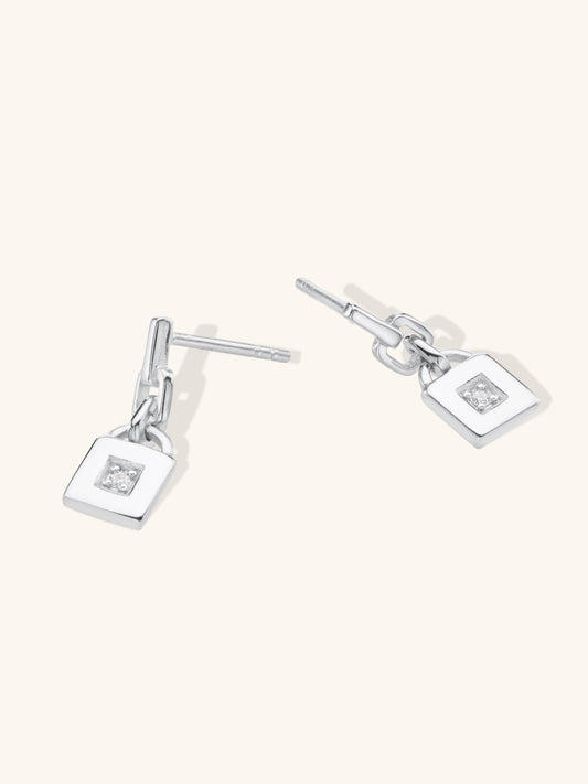 Mini padlock diamond earrings in silver