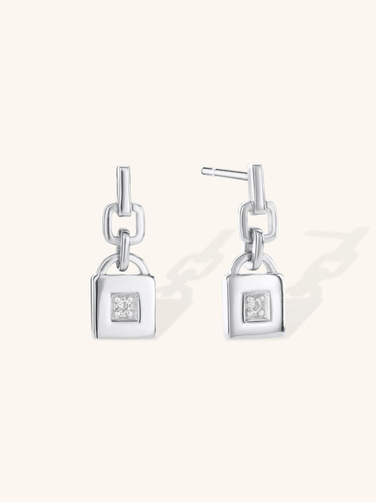 Mini padlock diamond earrings in silver