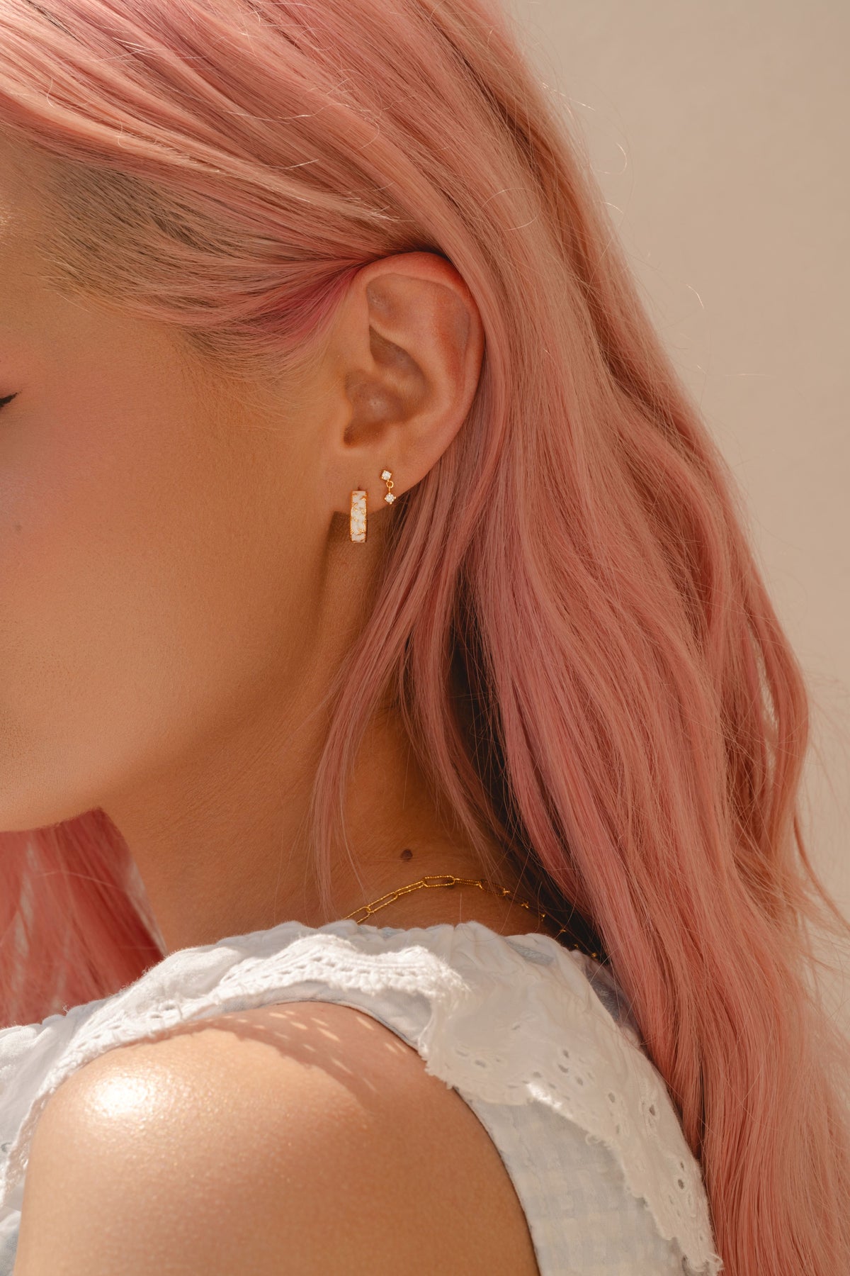Flora Mother Of Pearl Style Enamel Hoops