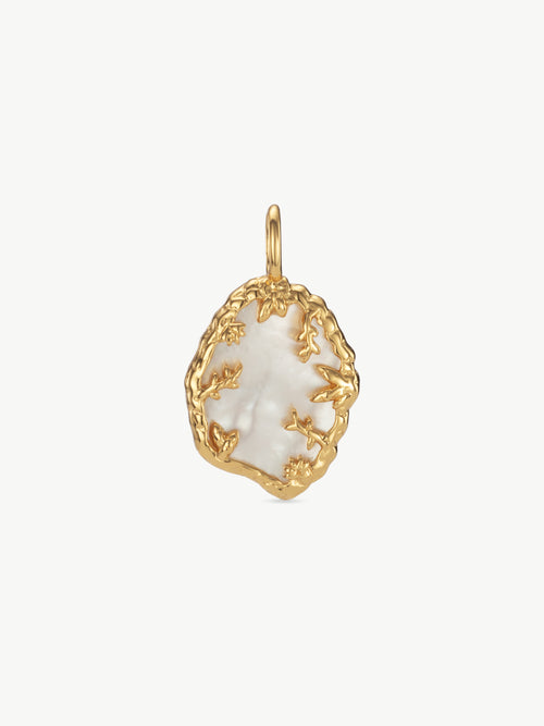 Flora Mother Of Pearl Leaf pendant in gold vermeil