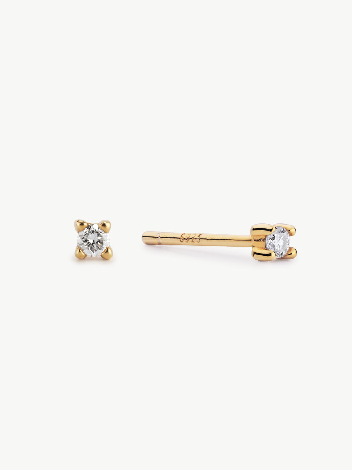 mini diamond studs in gold vermeil