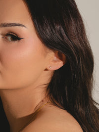 18ct gold vermeil lab grown diamond pendant and stud set mini studs on model