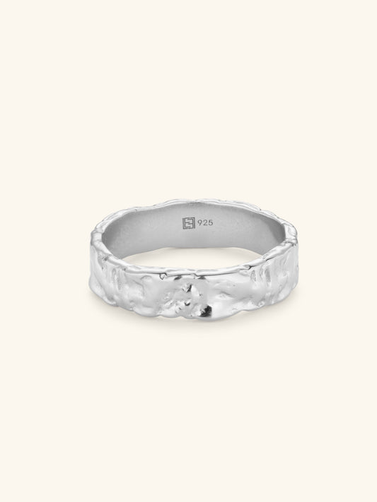 Wide band chunky molten finish ring in Sterling Silver