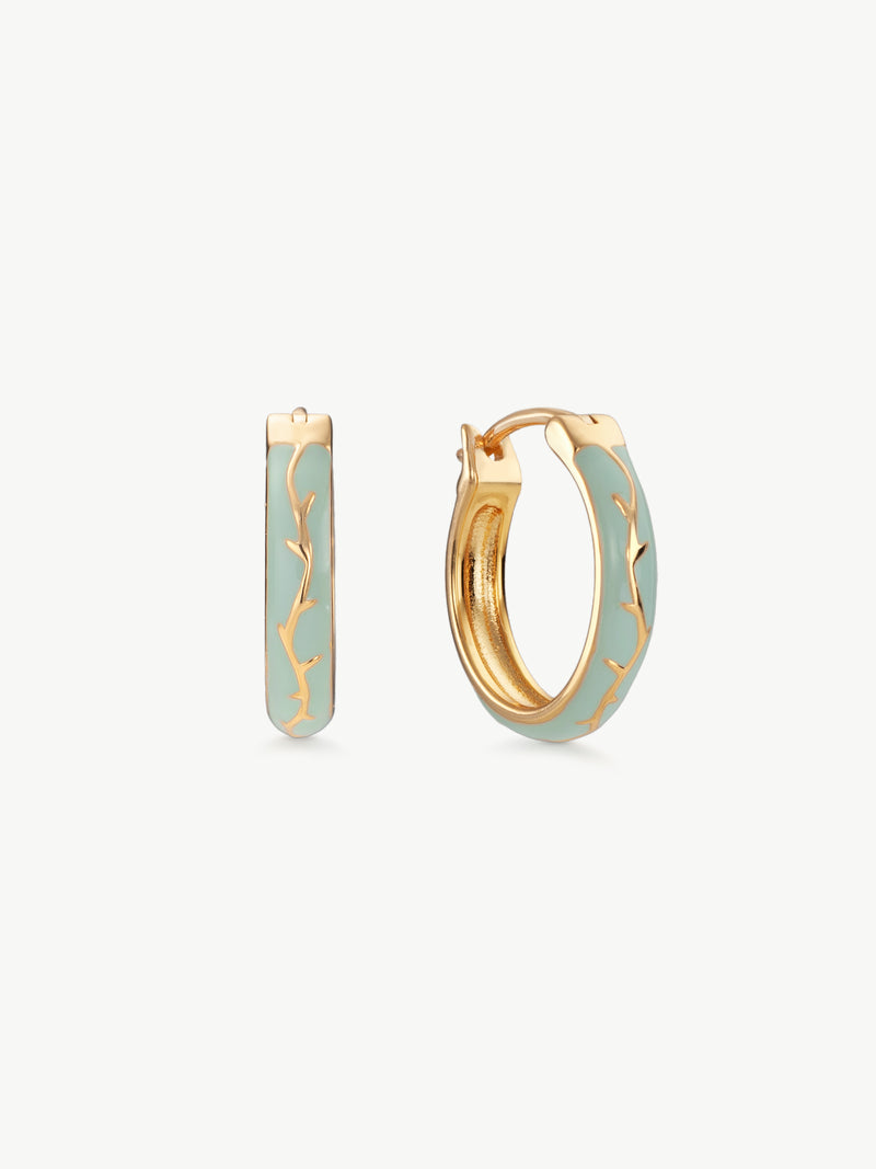 Pair of gold vermeil Ophelia enamel hoop earrings with nature detail 