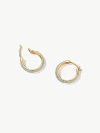 Pair of gold vermeil Ophelia enamel hoop earrings with nature detail side shot