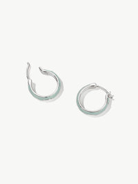 Pair of sterling silver Ophelia enamel hoop earrings with nature detail side shot