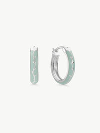 Pair of sterling silver Ophelia enamel hoop earrings with nature detail 