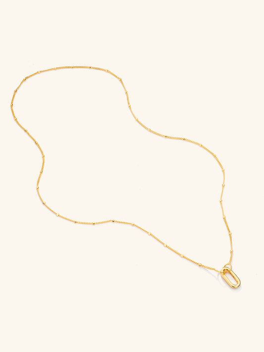 Satellite Oval Charm Necklace 16" in Gold Vermeil