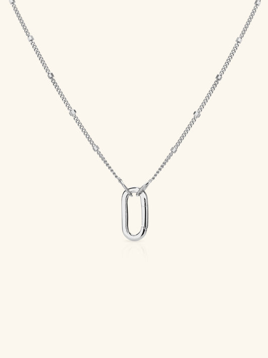 Satellite Oval Charm Necklace 16" in Sterling Silver