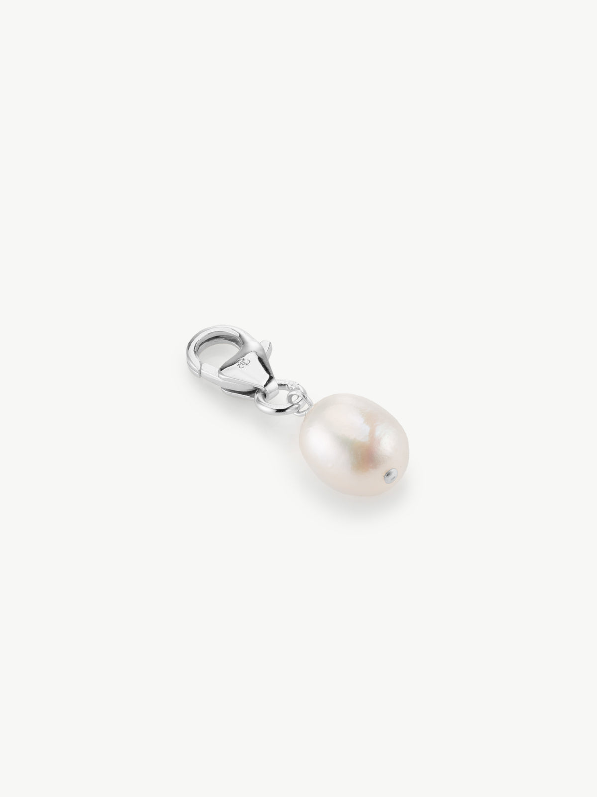 Baroque Pearl bracelet charm in silver laying flat