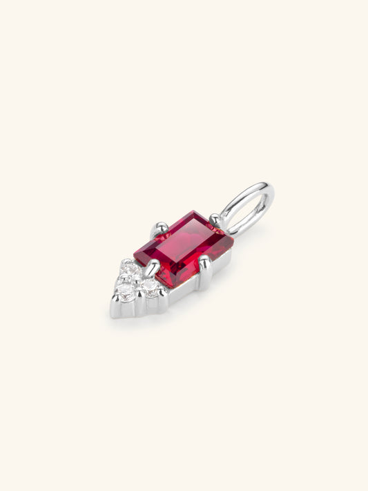 Compass Set Baguette Ruby and Diamond Pendant Sterling Silver