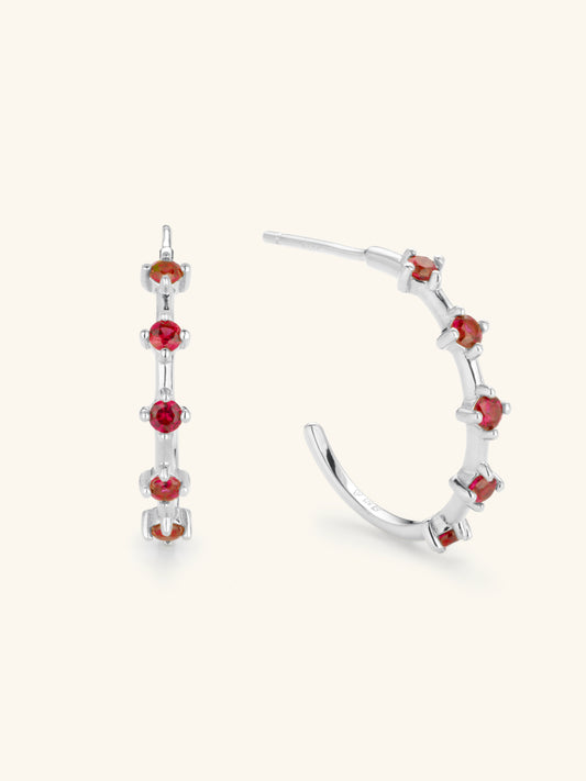 Astra Ruby Hoops Sterling Silver