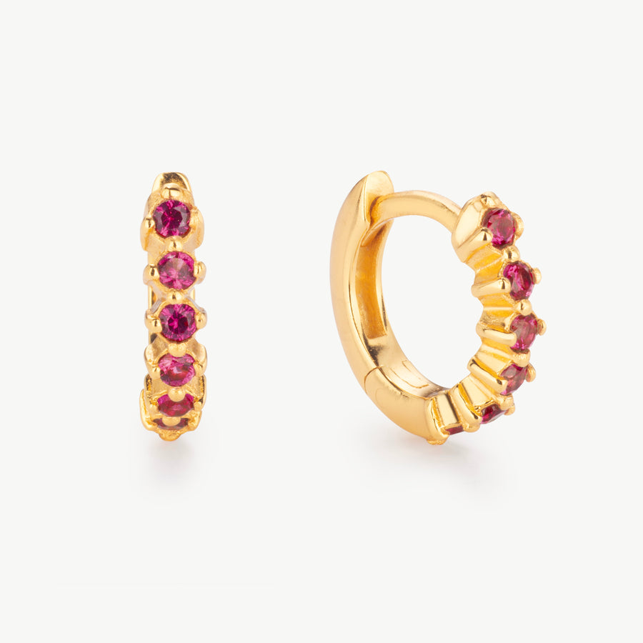 Ruby Huggie Hoops in Gold Vermeil