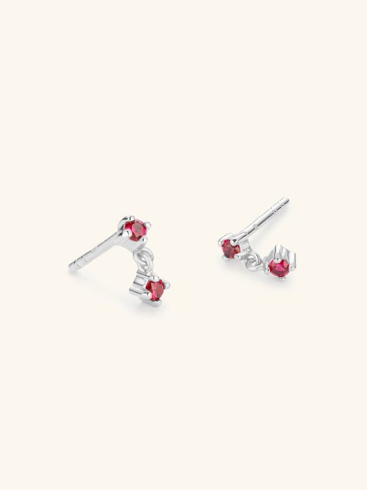 Mini Drop Ruby Stud Earrings Sterling Silver