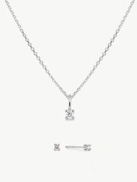 Sterling silver lab grown diamond pendant and stud set