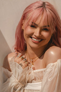 Talia Mar wearing Daphne Aquamarine regency style ring gold vermeil